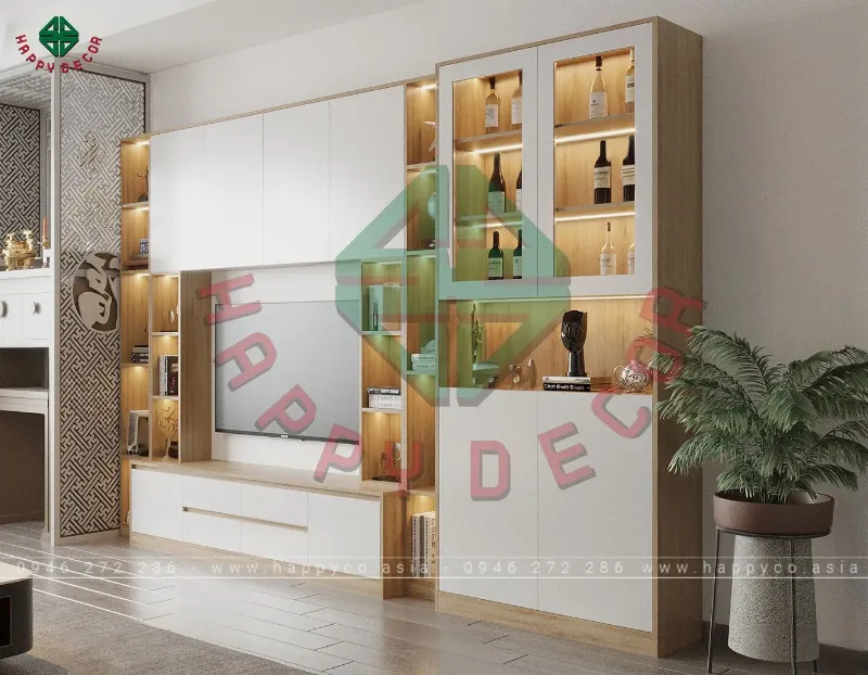 Tủ kệ tivi hiện đại kết hợp tủ sách và kệ trang trí